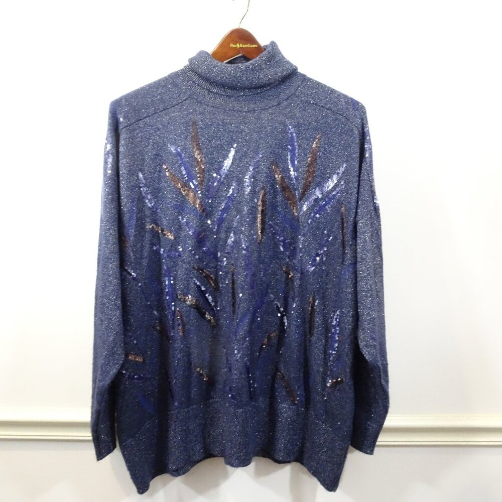 Blink Blue Sequin Turtleneck Sweater Size 3x Soft… - image 1